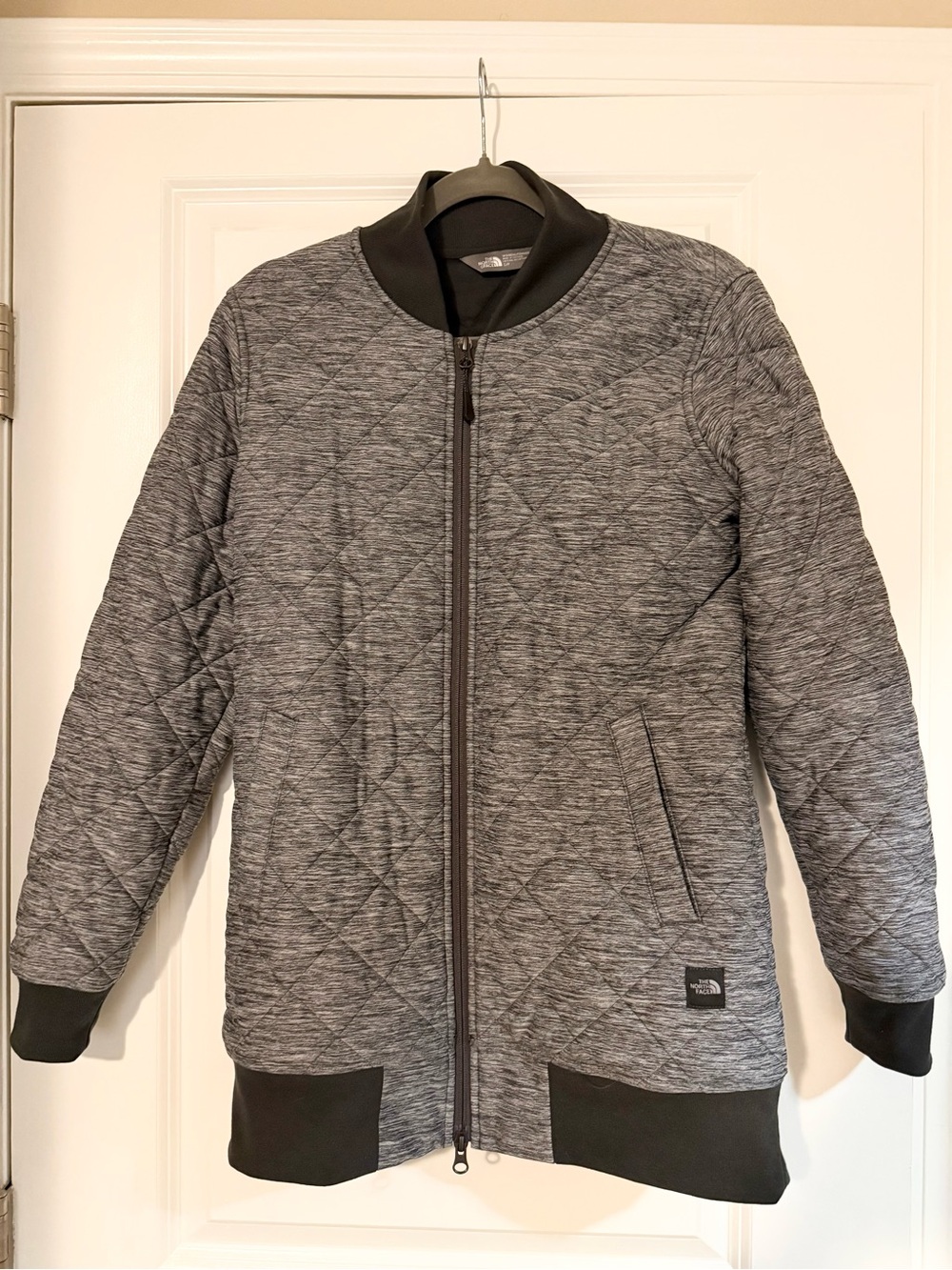 The North Face Women’s Long Quilted Bomber Jacket in Heather Gray